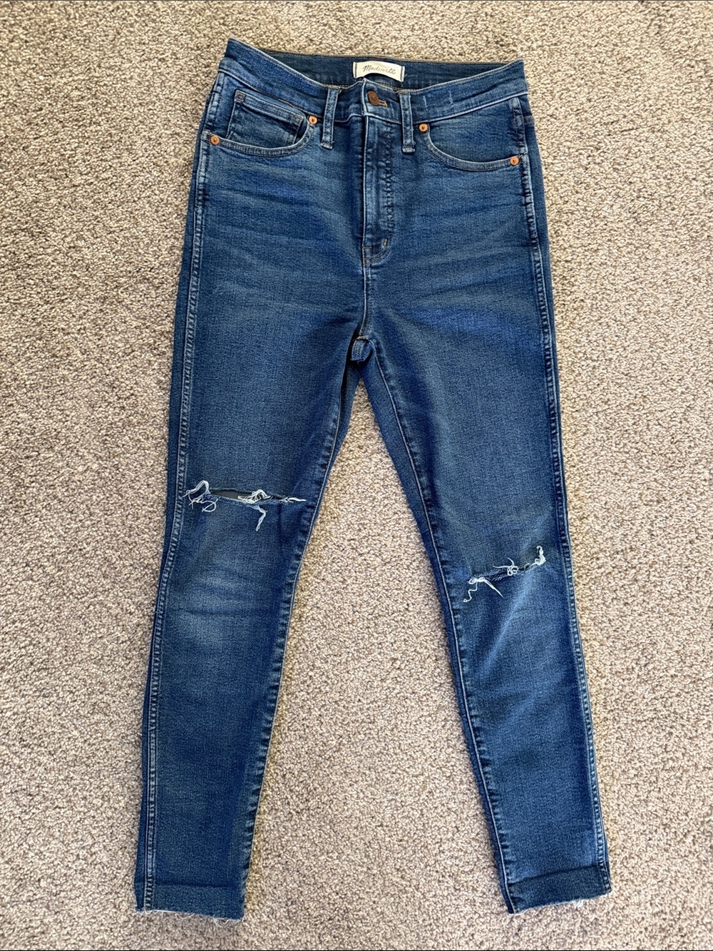 Madewell High-Rise Dark Blue Women's Skinny Jeans with Knee Distressing